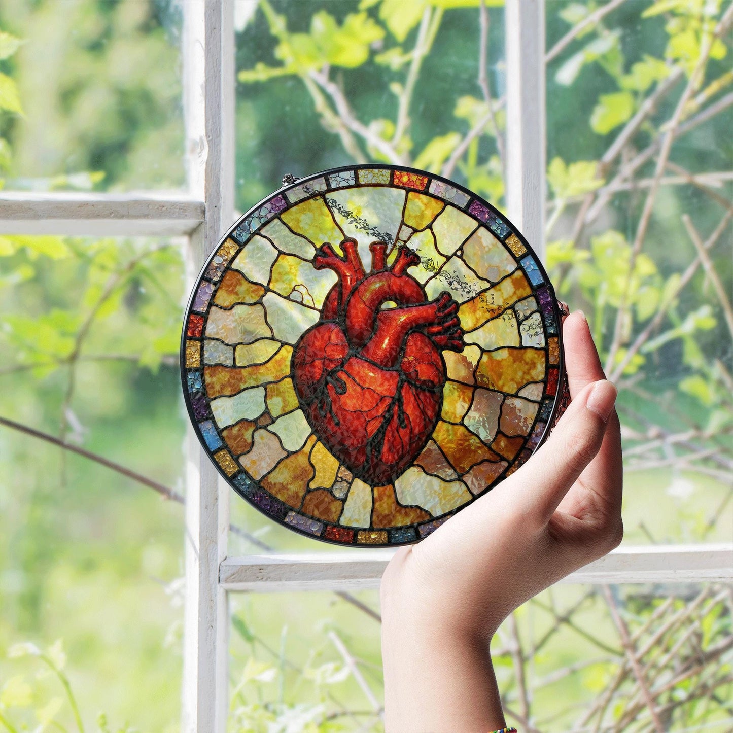Anatomical Heart Art Glass Suncatcher Window Decor Unique Gift for Medical Student or Valentine's Day