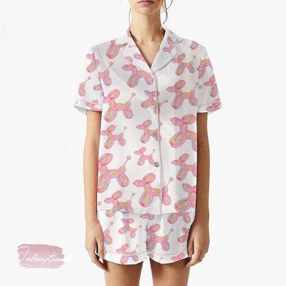 Balloon Dogs Set – Pink Pajama Shorts & Top with Cute Balloon Animal Print
