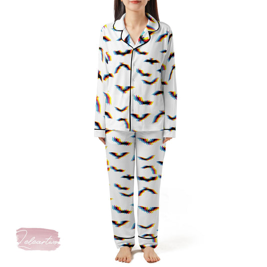 Bat Glitch Color Set – Trippy Rainbow Bat Print Pajama Shorts & Shirt