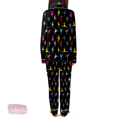 Dance Lover Set – Colorful Dancer Print Pajama Shorts & Button-Up Top