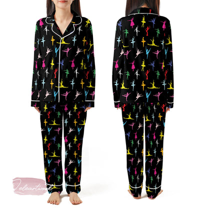 Dance Lover Set – Colorful Dancer Print Pajama Shorts & Button-Up Top