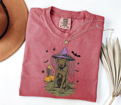 Comfort Colors® Halloween Witch Dog Shirt, Fall Pumpkin Labrador Shirt, Spooky Dog Halloween Shirt, Fall Dog Shirt, Halloween Dog Shirt