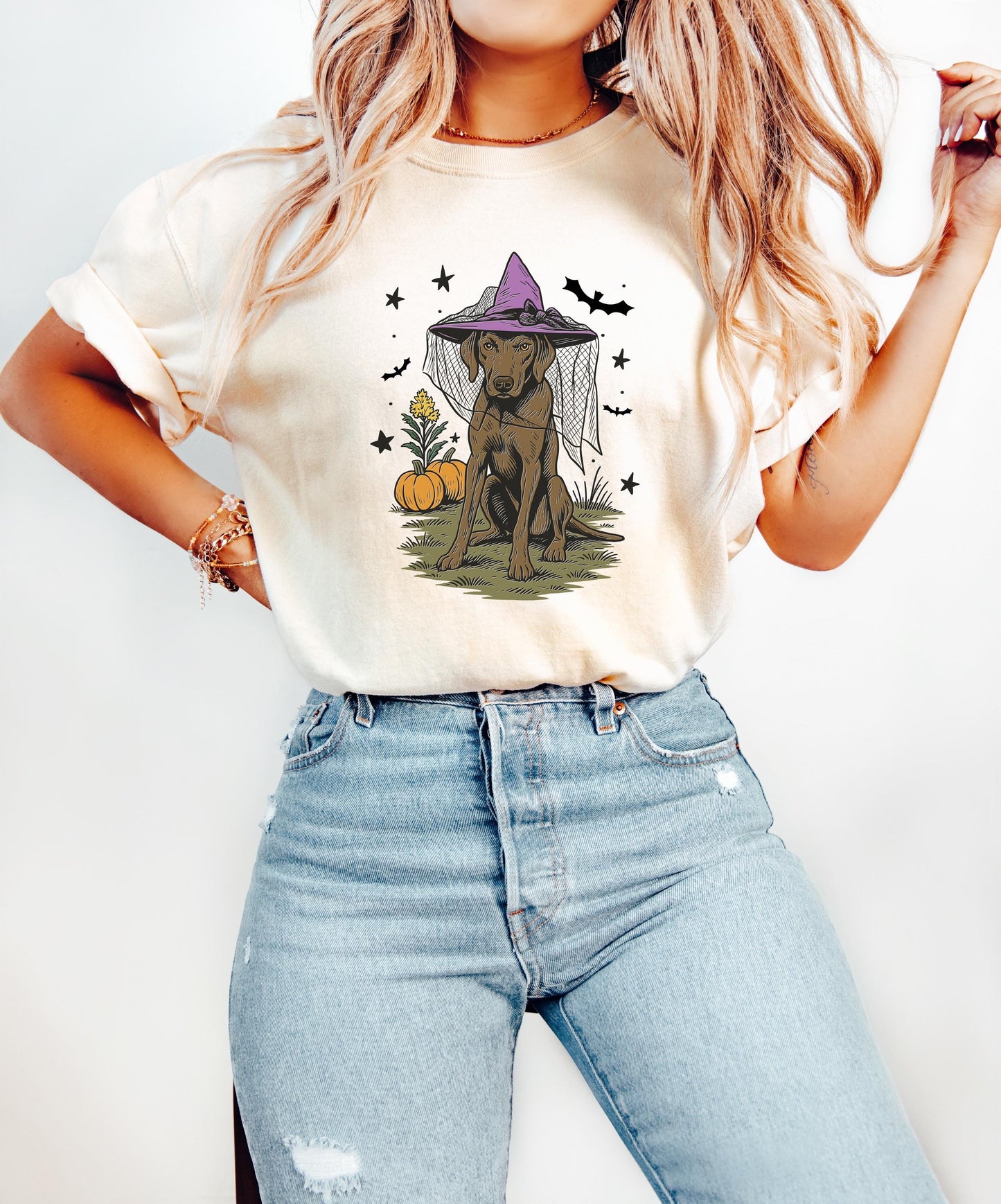Comfort Colors® Halloween Witch Dog Shirt, Fall Pumpkin Labrador Shirt, Spooky Dog Halloween Shirt, Fall Dog Shirt, Halloween Dog Shirt