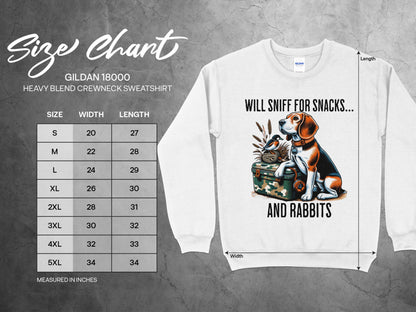 Funny Beagle T-Shirt: Will Sniff for Snacks and Rabbits