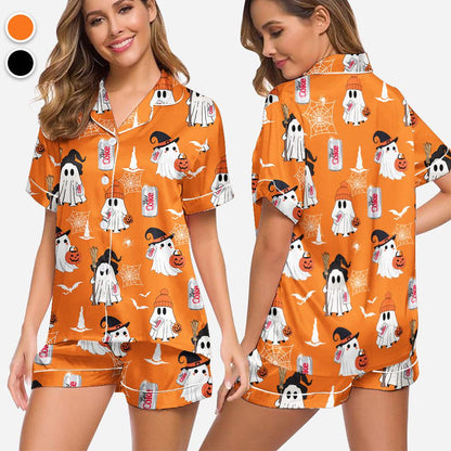 Coquette Halloween Diet Coke Drink Pajamas Satin Set, Mother's Day Gift, Gift For Her, Gift For Mama, Birthday Gift, Bridesmaid Gifts Women