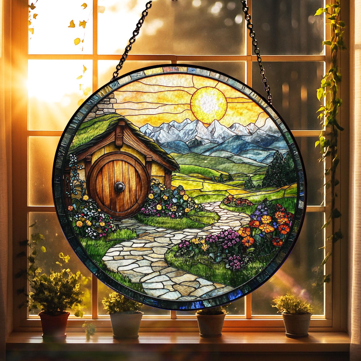 Hobbit House SUNCATCHER Stained Glass, Fantasy Window Decor, The Shire Inspired Art, Velaris Stained Glass, Magical Decor, LOTR Fans Gift