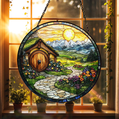 Hobbit House SUNCATCHER Stained Glass, Fantasy Window Decor, The Shire Inspired Art, Velaris Stained Glass, Magical Decor, LOTR Fans Gift