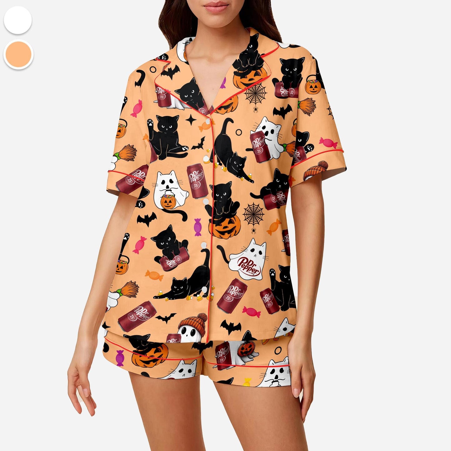 Halloween Dr Pepper Pajamas Set, Coquette Halloween, Dr Pepper Lovers Sleepwear, Dr Pepper Cat Loungewear, Halloween Gift, Cute Halloween