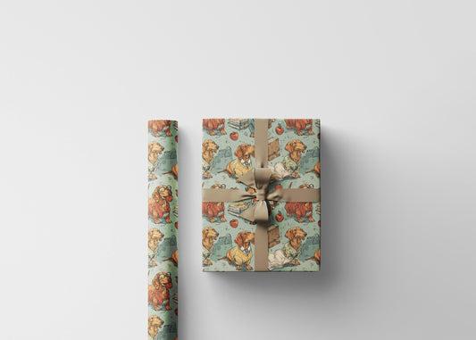 Cute Dachshund bookish wrapping paper for Dog Lovers | Weiner Dog gift wrap for Doxie Mama, Dachshund Mom or Sausage Dog Fan