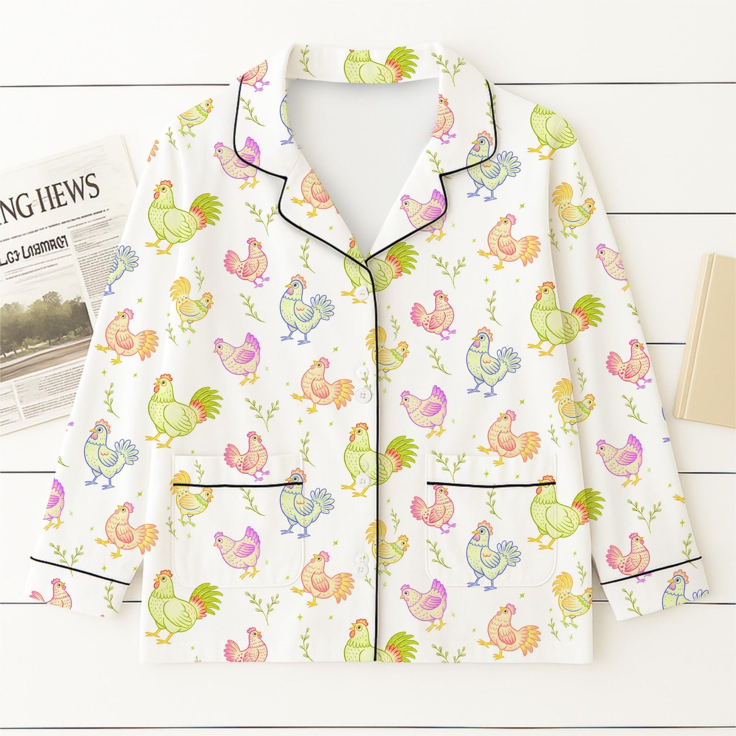 Cute Rooster Pajamas Set, Farmhouse Sleepwear, Colorful Chicken Homewear, Animal  Lover Gift, Chicken Farm Pajamas, Halloween Gift