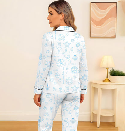 Beach Pattern Pajamas Set, Marine Life Sleepwear, Sea Theme Homewear, Summer Vacation Gift, Sunshine Pyjamas, Halloween Gift