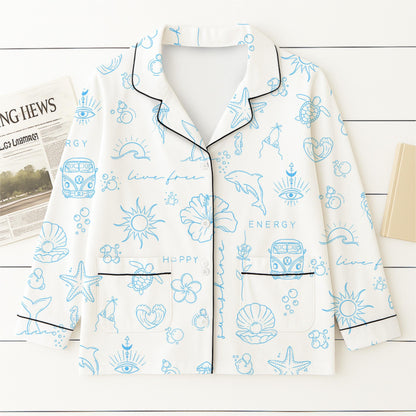 Beach Pattern Pajamas Set, Marine Life Sleepwear, Sea Theme Homewear, Summer Vacation Gift, Sunshine Pyjamas, Halloween Gift