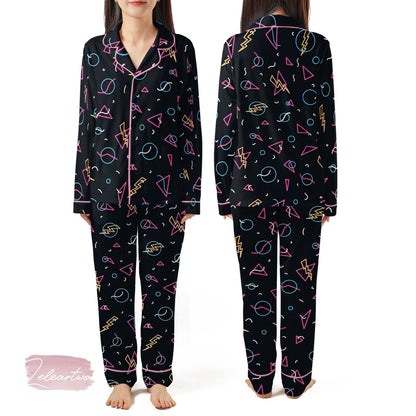 Retro Arcade Carpet Pajama Set – Neon 80s Gamer Short Sleeve Sleepwear, Fun Nostalgic Loungewear Gift for Gamers