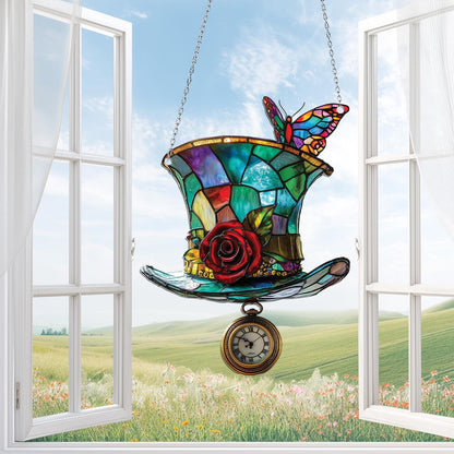 Mad Hatter Acrylic Window Hanging, Wonderland Hat Window Hanging, Whimsical Fantasy Decor Gift for Storybook Fans, Storybook Gifts