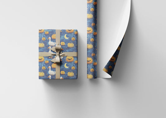 Vintage Goose Halloween Wrapping Paper for Cozy Fall Gifting | Rustic Farmhouse Gift Wrap for Autumn Celebrations