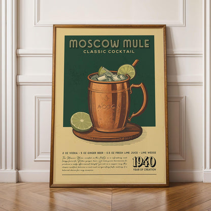 Moscow Mule Cocktail Print, Moscow Mule Cocktail Poster, Bar Wall Art, Classic Bar Cart Art Prints, Retro Cocktail Print, Bar Accessories