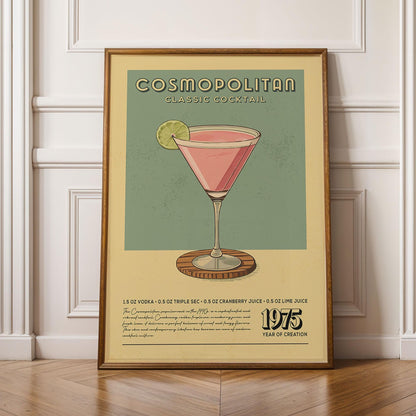 Cosmopolitan Cocktail Print, Cosmopolitan Cocktail Poster, Bar Wall Art, Bar Cart Art Prints, Retro Cocktail Print, Bar Cart Accessories