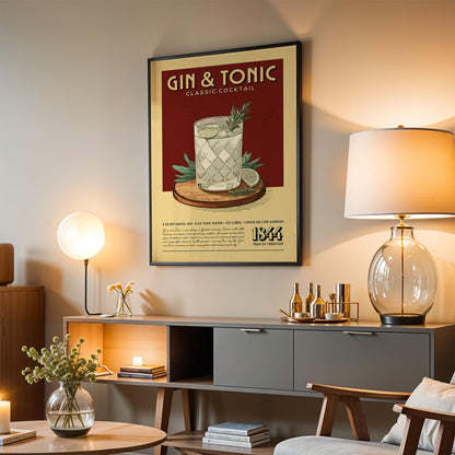 Gin and Tonic Cocktail Print, Gin and Tonic Cocktail Poster, Bar Wall Art, Bar Cart Art Prints, Retro Cocktail Print, Bar Cart Accessories