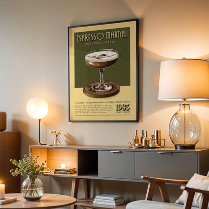 Espresso Martini Print, Espresso Martini Poster, Classic Cocktail Bar Wall Art, Bar Cart Art Prints, Retro Cocktail Print, Bar Accessories