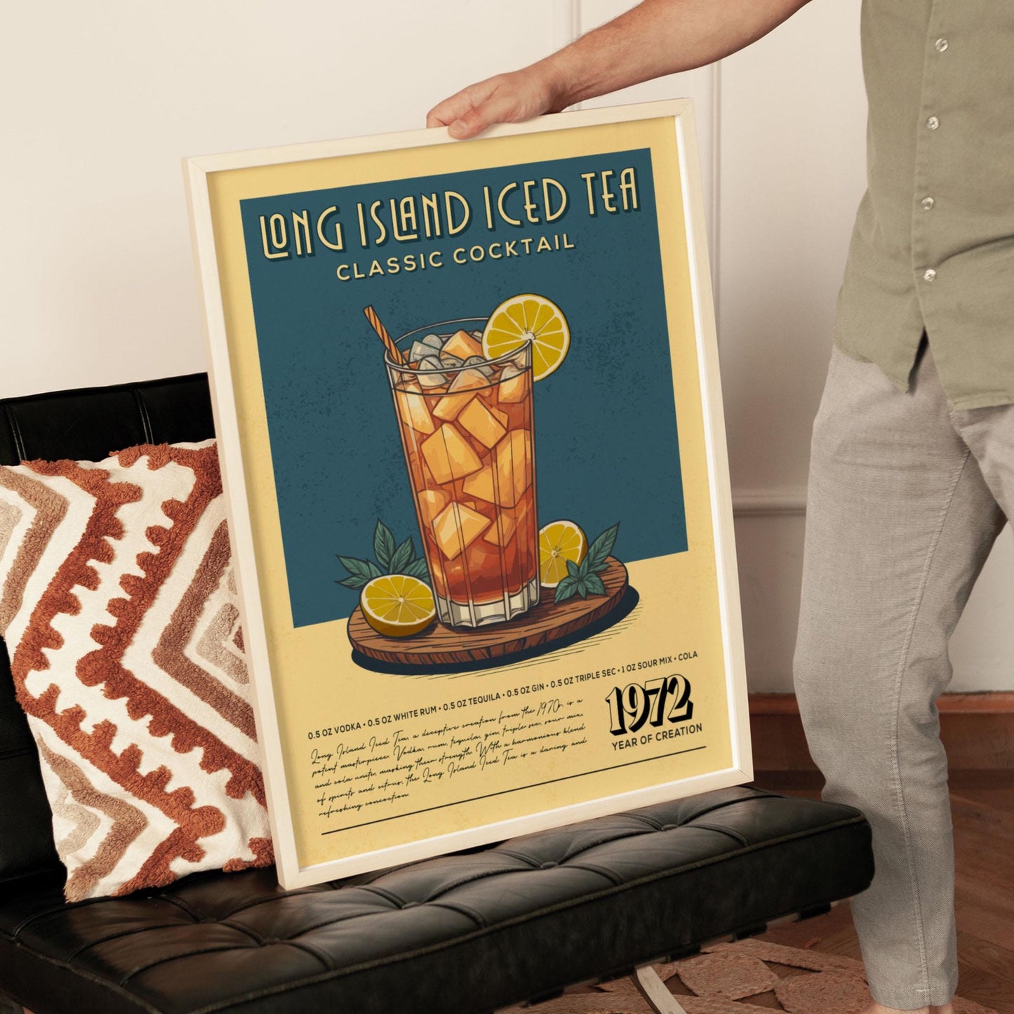 Long Island Iced Tea Cocktail Print, LIT Cocktail Poster | Bar Cart Prints | Vintage Cocktail Art Bar Accessories for Home Bar Cart