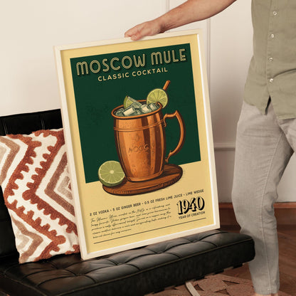 Moscow Mule Cocktail Print, Moscow Mule Cocktail Poster, Bar Wall Art, Classic Bar Cart Art Prints, Retro Cocktail Print, Bar Accessories