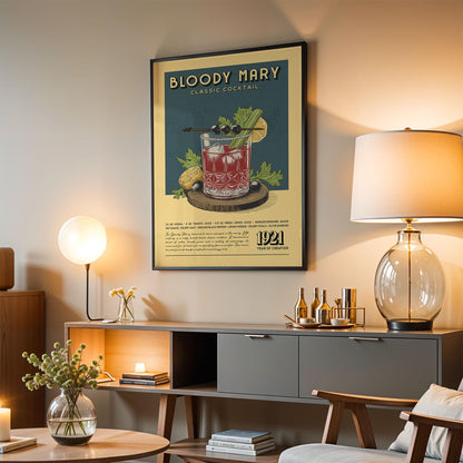 Bloody Mary Cocktail Print, Bloody Mary Cocktail Poster | Bar Cart Prints | Vintage Cocktail Art Bar Accessories for Home Bar Cart