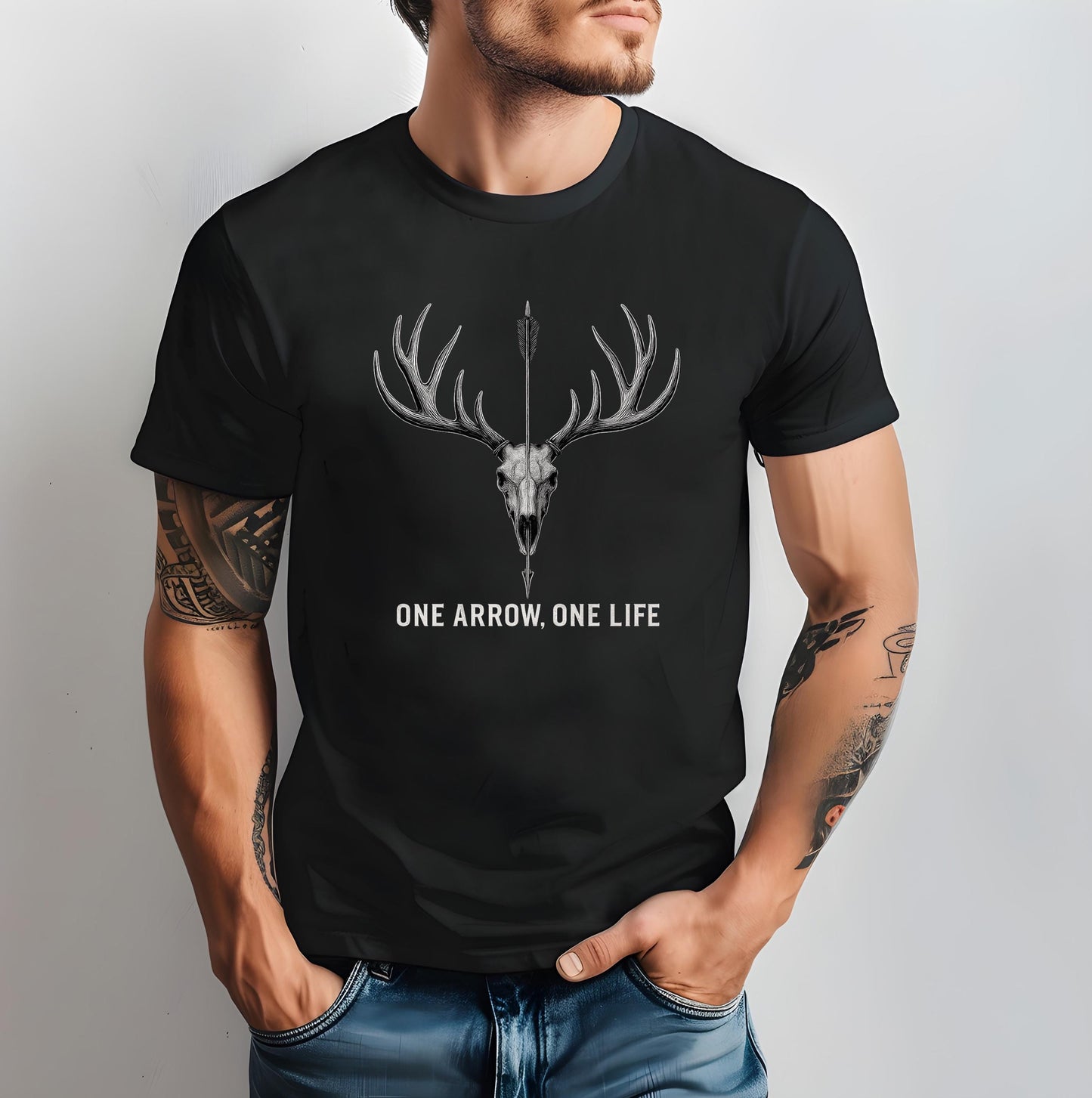 One Arrow One Life Premium Men's T-Shirt | Hunting Graphic Tee | Outdoor Adventure Apparel | Wilderness Clothing for Men