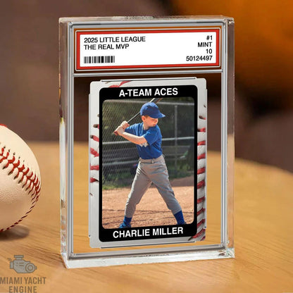 Baseball Player Gift Personalized Little League Trading Card Acrylic Block Plaque, Custom Baseball Team Photo Keepsake, Sports Award Decor