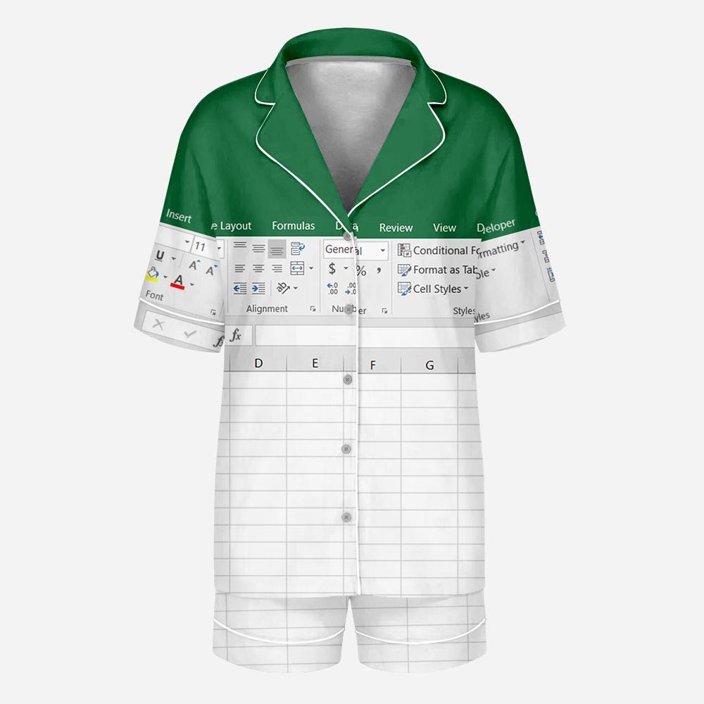 Funny Excel Pajamas Set, Funny Microsoft Excel Pajamas Set 2025, Microsoft Excel Pajamas Set, Excel Funny Work Button Up Pajamas Set, Excel.