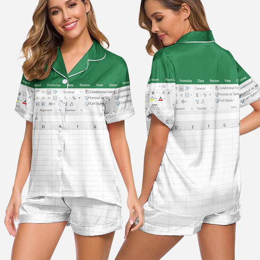 Funny Excel Pajamas Set, Funny Microsoft Excel Pajamas Set 2025, Microsoft Excel Pajamas Set, Excel Funny Work Button Up Pajamas Set, Excel.