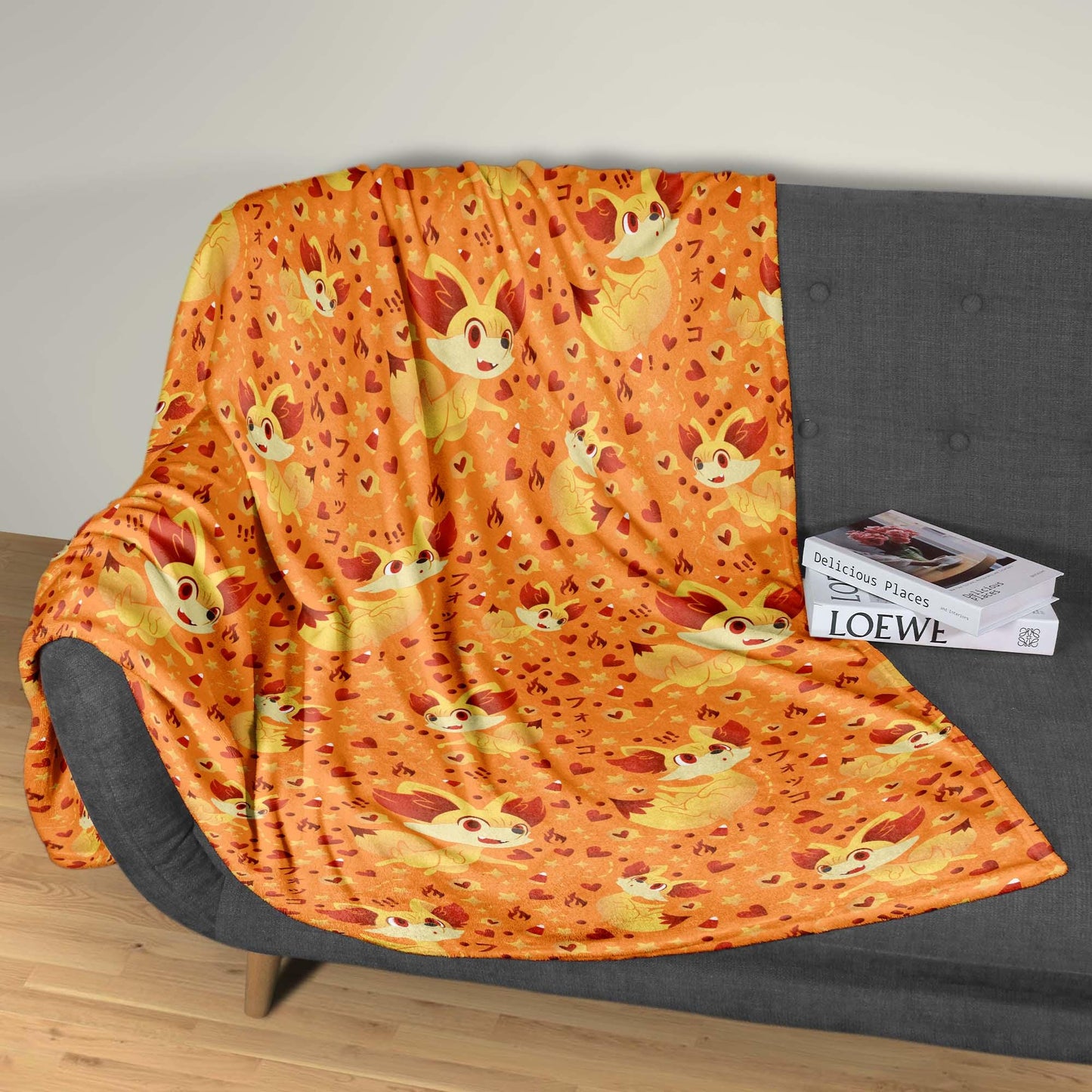 Fennekin Fleece Blanket, Cute Fire Fox Throw, Cozy Cotton Blanket, Baby Shower Gift, Kawaii Home Decor, Fennekin Blanket Gift