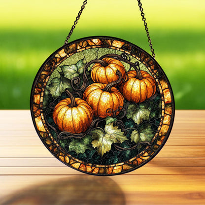 Fall Pumpkin Decor Stained Glass Window Suncatcher, Pumpkin Fall Vibes Window Hanging, Charming Pumpkin Suncatcher, Fall Suncatcher Decor