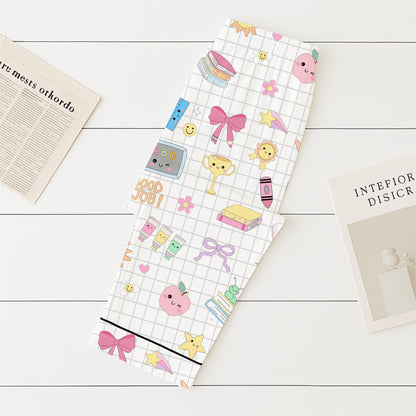 School Supplies Pajamas Set, Back To School Sleepwear, 1st Of School Pyjamas, Cute Homewear For Student, Teacher Appreciation Gift