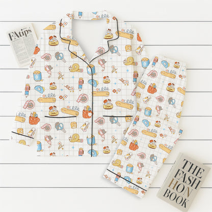 Back To School Pajamas Set, School Supplies And Cats Sleepwear, Cute Cat Homewear, First Day Of School Pyjamas, Cat Lovers Gift