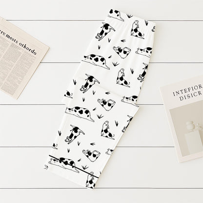 Yoga Dairy Cow Pajamas Set, Funny Cow Poses Sleepwear, Farm Animal Homewear, Dairy Cow Farm Gift, Cute Dairy Cow Pajamas