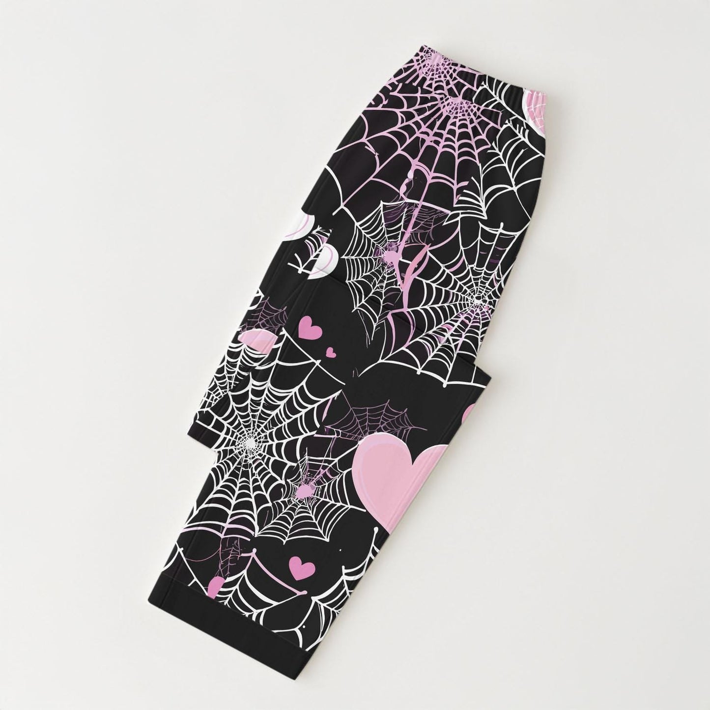 Halloween Pink White Spider Web And Heart Pajamas Set, Halloween Hearts Nightwear, Fall Season Matching Set, Holiday Gift