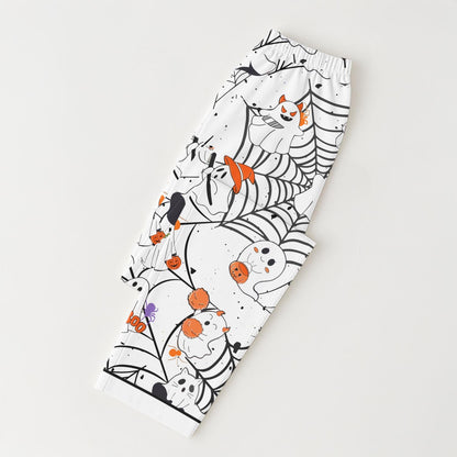 Halloween Ghost And Spider Web Pajamas Set, Witch Ghost And Pumpkin Homewear, Halloween Pattern Sleepwear, Spooky Season Gift