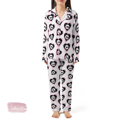 Sweetheart Skulls Pajama Set – Pink Goth Heart Skull Short Sleeve Sleepwear, Cute Alternative Loungewear Gift for Her