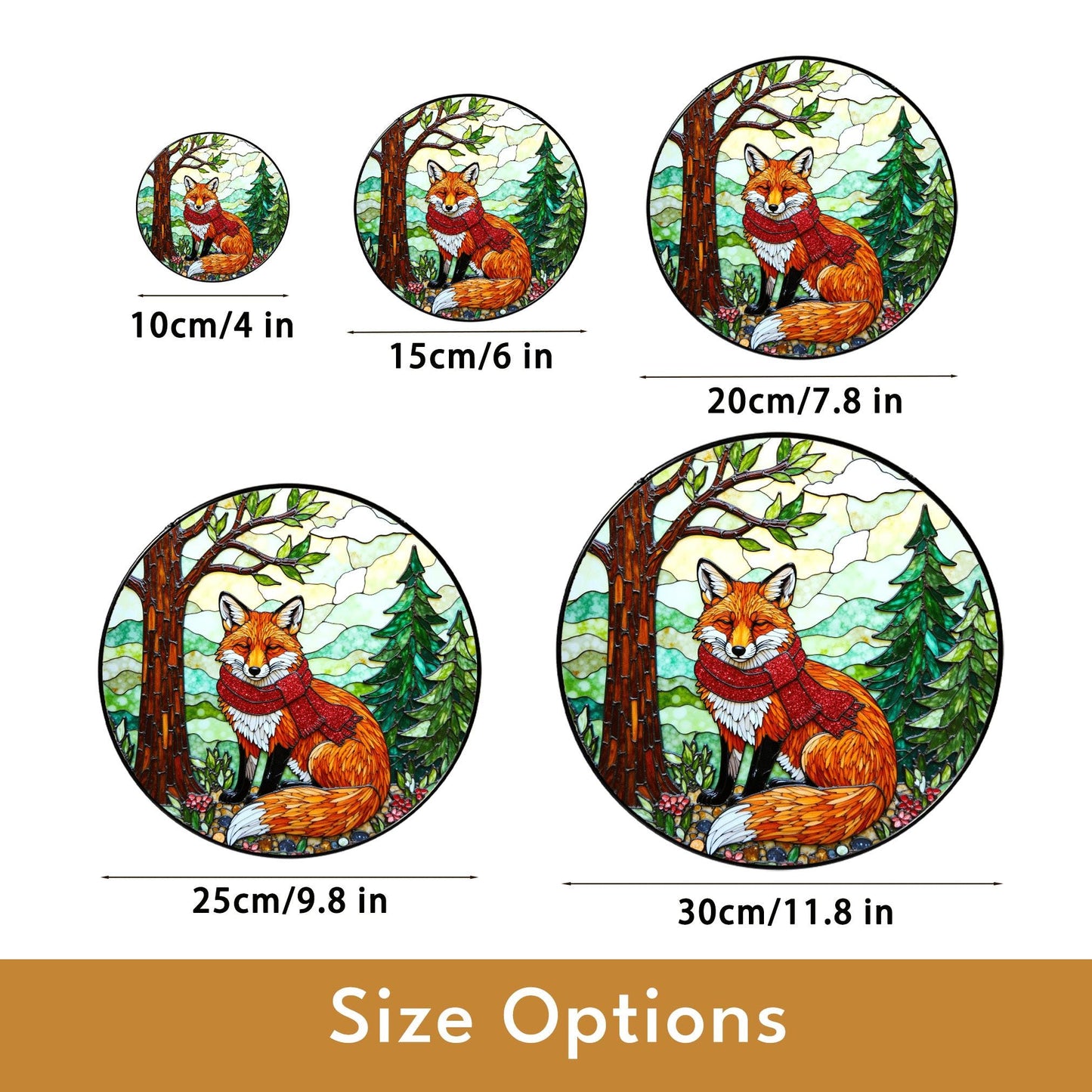 Red fox with scarf forest stained glass suncatcher woodland animal window decor Christmas gift