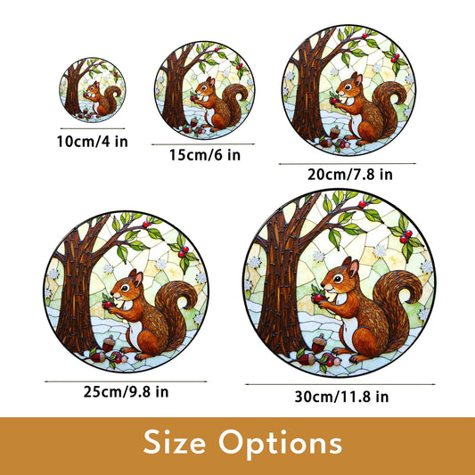 Cute Squirrel Tree Scene Stained Glass Suncatcher Woodland Decor Gift for Fall Nature Lover Friend