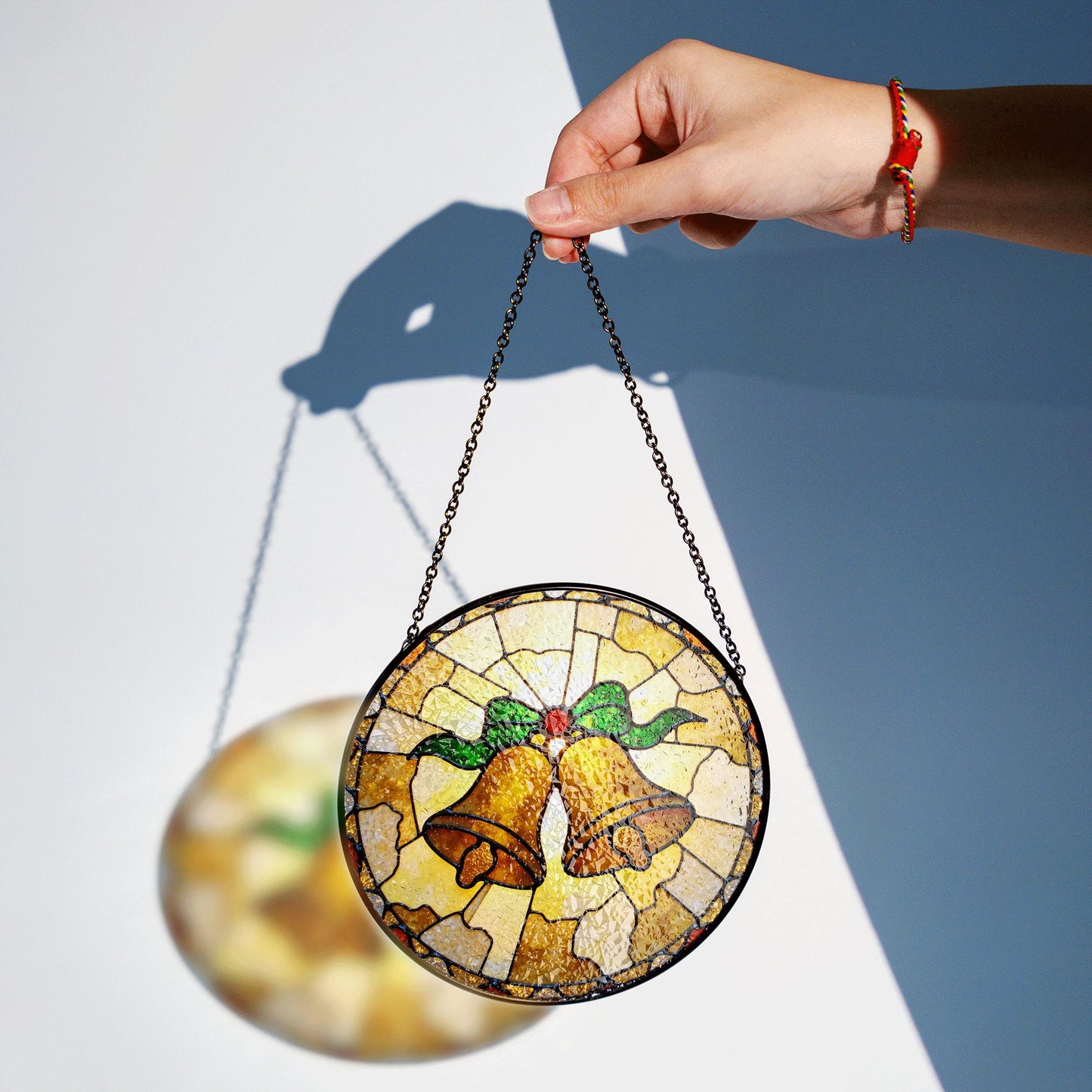 Golden bell stained glass suncatcher Christmas window decor gift