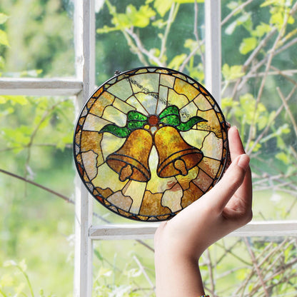 Golden bell stained glass suncatcher Christmas window decor gift
