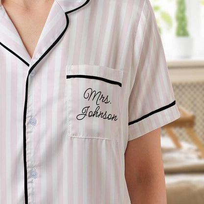 Bride Pajama set, Personalized Bridal PJs Short Sleeve PJ with shorts Satin Pajamas