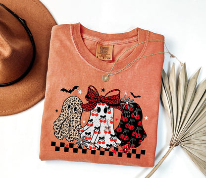 Comfort Colors® Cute Ghost Shirt, Leopard Ghost Shirt, Women Halloween Shirt, Retro Halloween Shirt, Coquette Ghost, Fall Ghost Graphic Tee