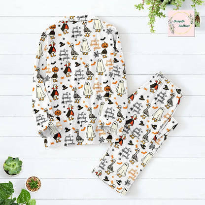 Spooky Goose Pajamas Set, Cute Animal Pjs, Spooky Gift for Her, Animal Lover Pajama Set, Spooky Goose Merch for Women
