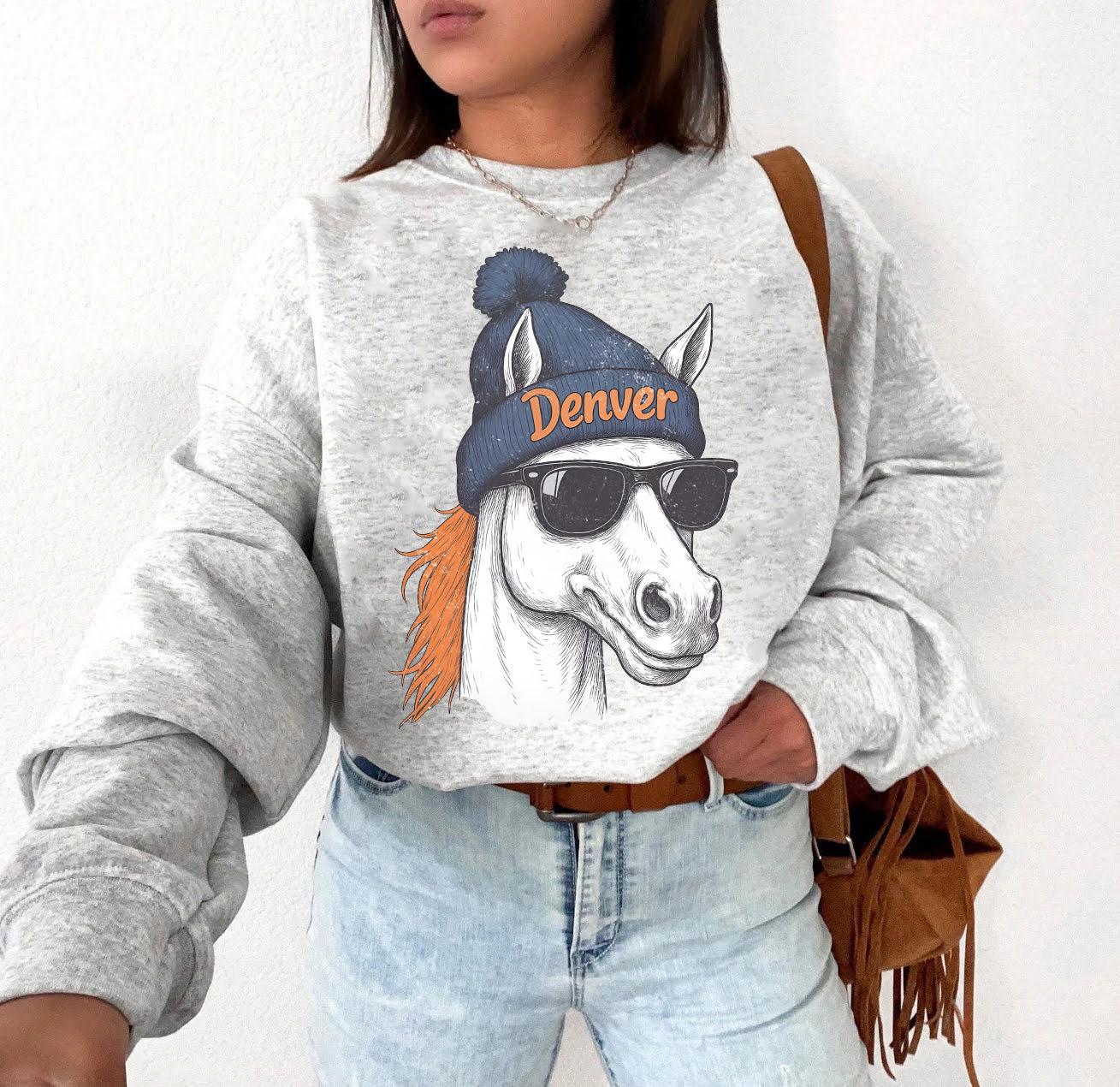 Retro Denver Football Sweatshirt, 90s Denver Sweatshirt, Football Fan Gifts, Denver Horse ,Retro Denver Game Day Tshirt