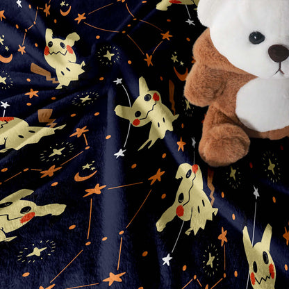 Mimikyu Fleece Blanket, Cute Ghost Throw Blanket, Soft Cotton Cozy Blanket for Bed or Couch, Kawaii Halloween Gifts