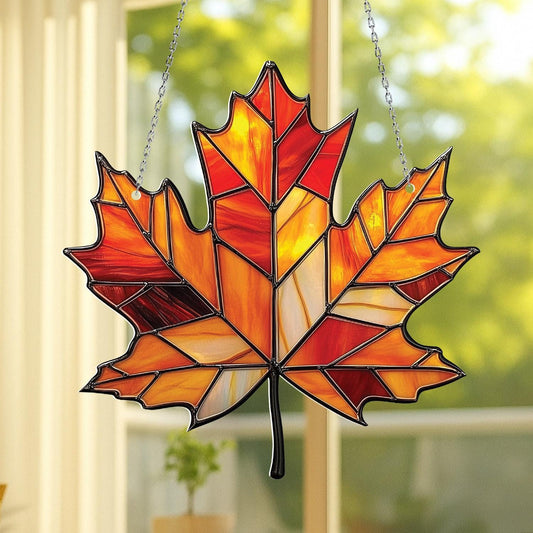 Autumn Maple Leaf Acrylic Window Hanging, Fall Mosaic Maple Leaf Window Hanging, Perfect for Home & Garden Decor Gift, Housewarming gift