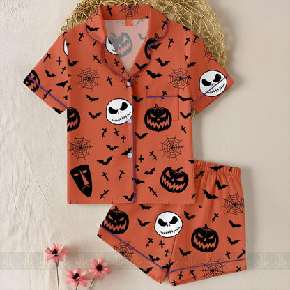 Jack Skeleton Skellington Nightmare Xmas Unisex  Satin Pajamas Set, Nightmare Before Christmas Shirt, Long Sleeve And Short Styles