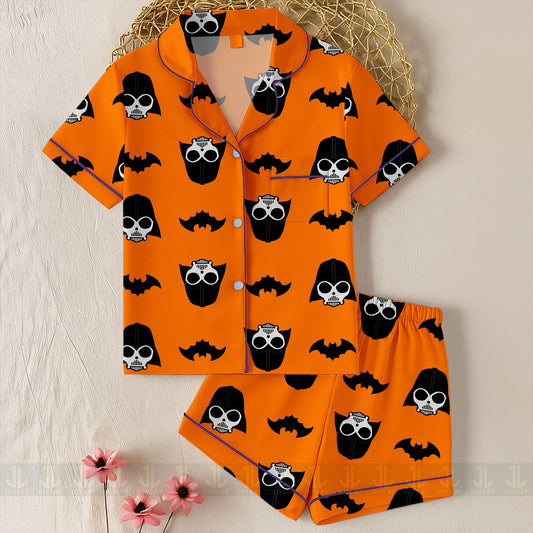 Darth Vader Skull Face Halloween Unisex Satin Pajamas Set, Nightmare Before Christmas Shirt, Long Sleeve And Short Styles